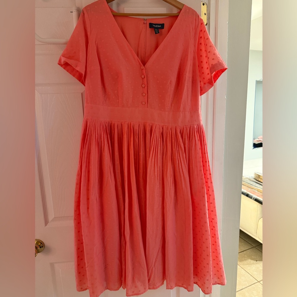ModCloth Fabulous Fit and Flare Coral Short Sleeve Shirt Dress